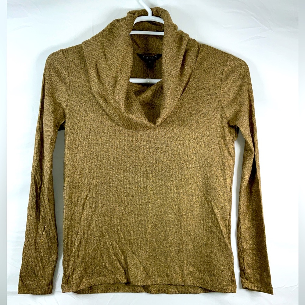 NWT Women’s Lauren Ralph Lauren Gold Metallic Long Sleeve Cowl Neck Top - Medium